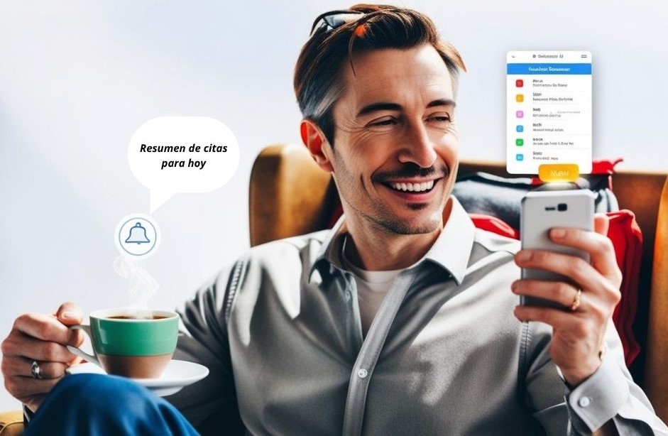 Profesional relajado gestionando sus citas desde el teléfono con Ahutia